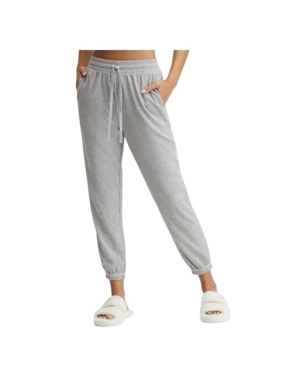 Fabletics Waffle Knit Joggers Gray Size XL Athleisure Cozy Casual Spring Workout